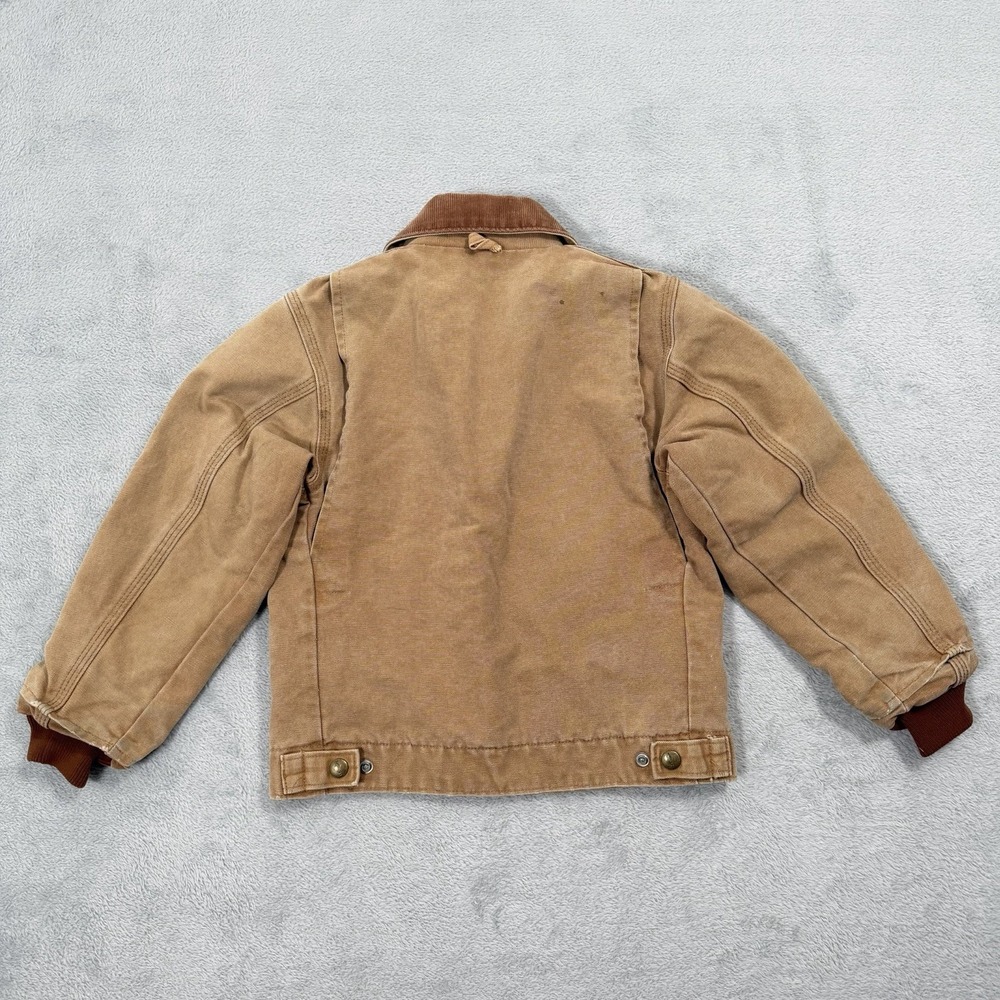 Vintage Carhartt Detroit Jacket Youth Boys 5Y Tan Quilted Red Lined Canvas 90s - Picture 3 of 11